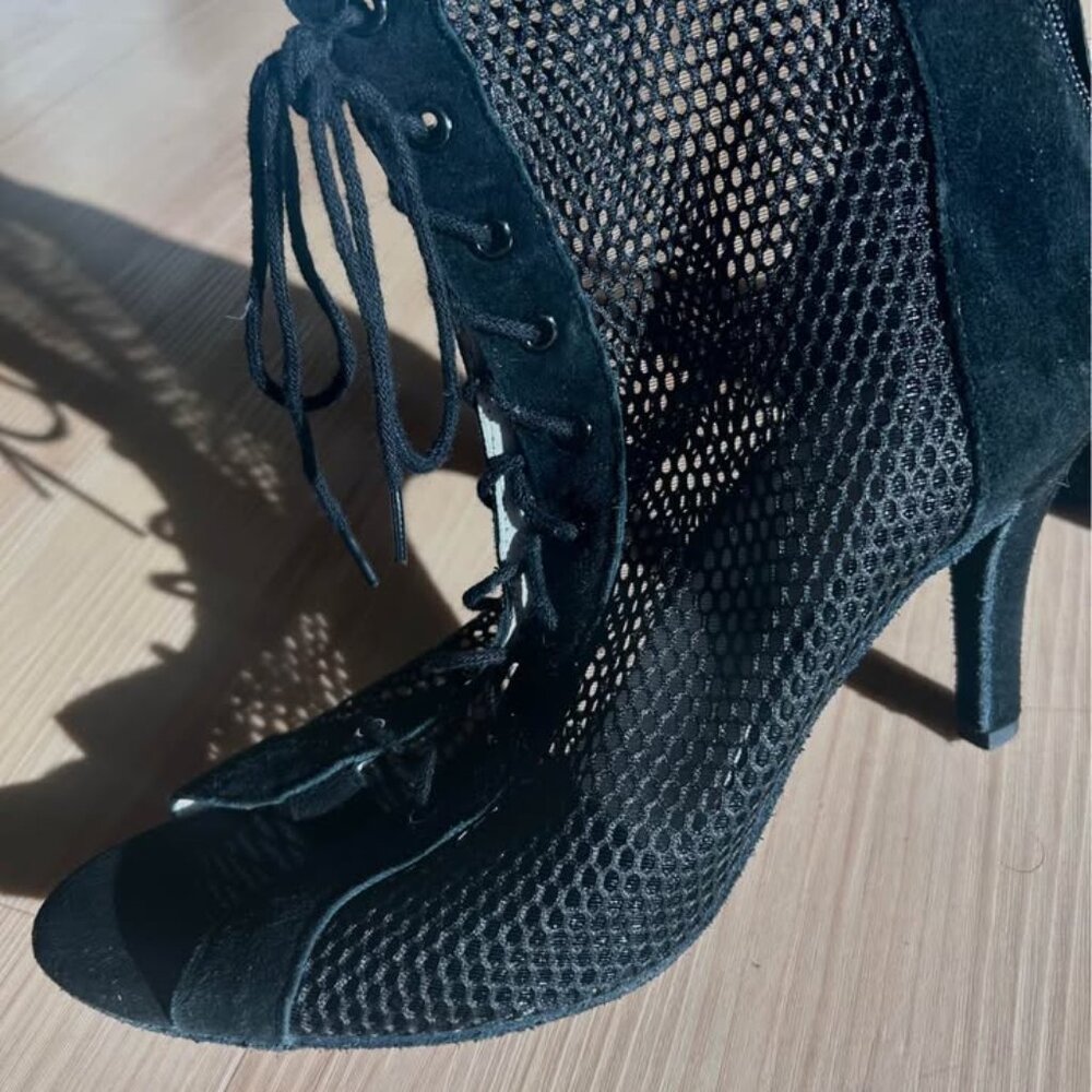 Genuine Goat Suede + Mesh 3.5" Dance Heels Booties Salsa Latin Ballroom Salsa